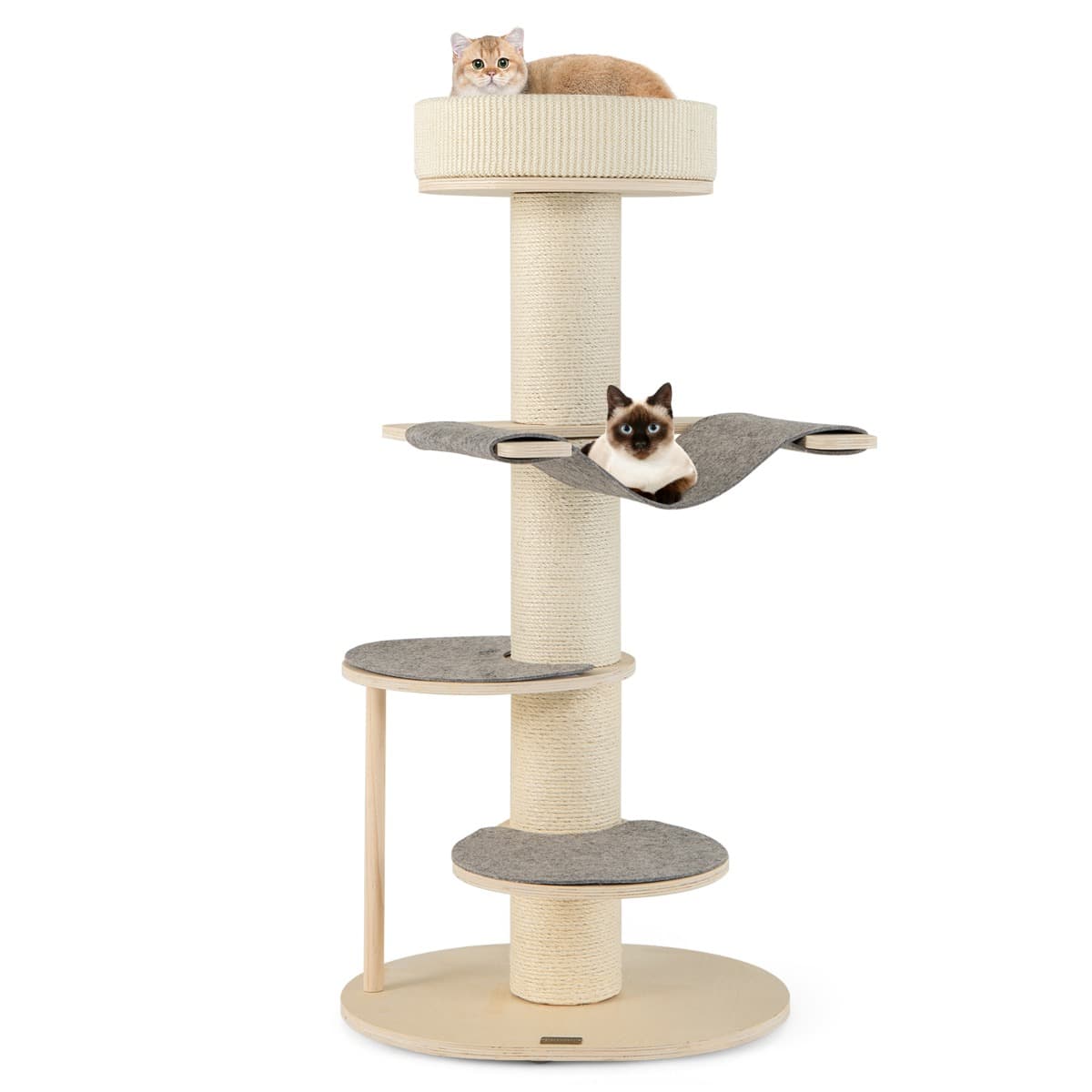 CostwayArbre à Chat Moderne de 120cm Tour pour Chat en Bois à Plusieurs Niveaux Griffoirs en Sisal Epais Tapis en Sisal Hamac 2 Plateformes Gris