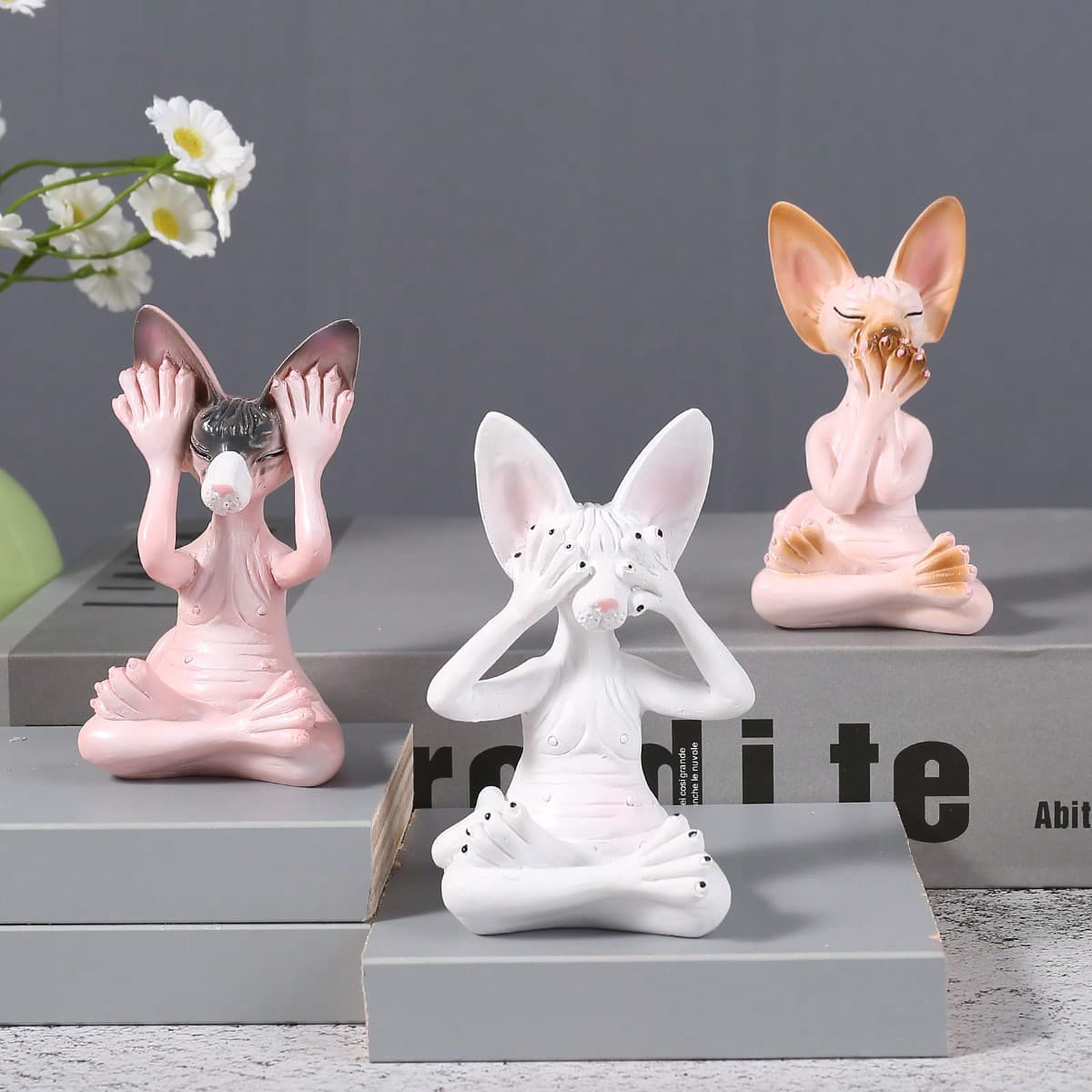 Ne pas écouter, ne pas parler, ne pas regarder les trois ornements en résine de chat, créatifs pour la maison et la décoration du salon